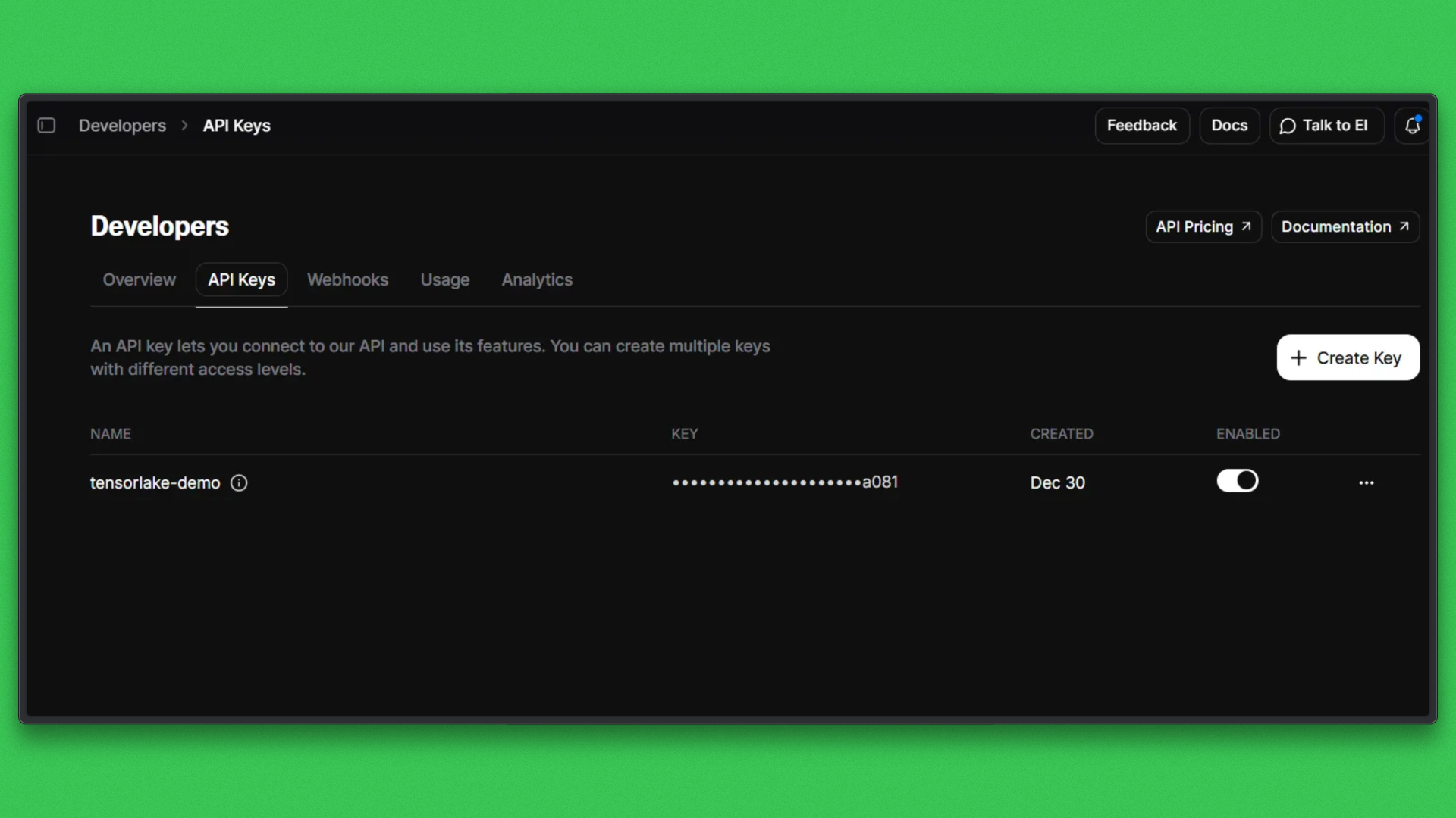 ElevenLabs API Key generation