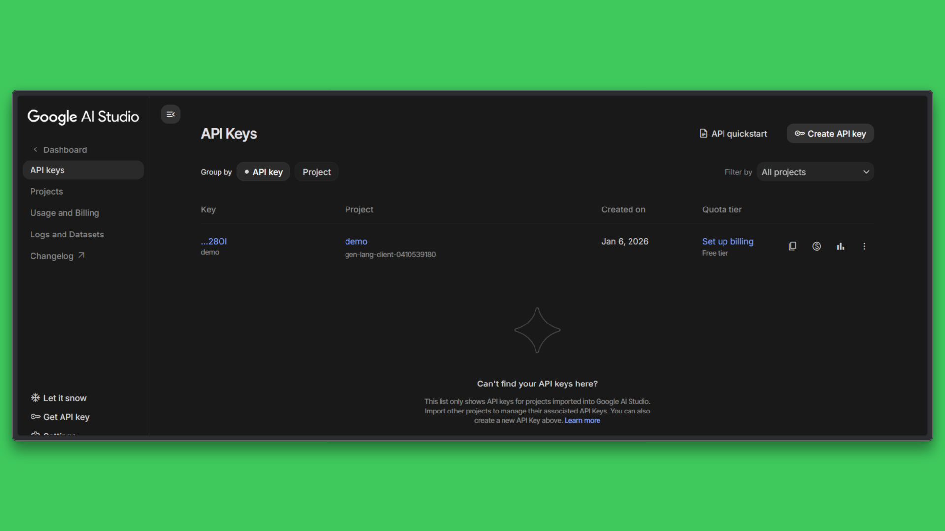 Gemini API Key generation